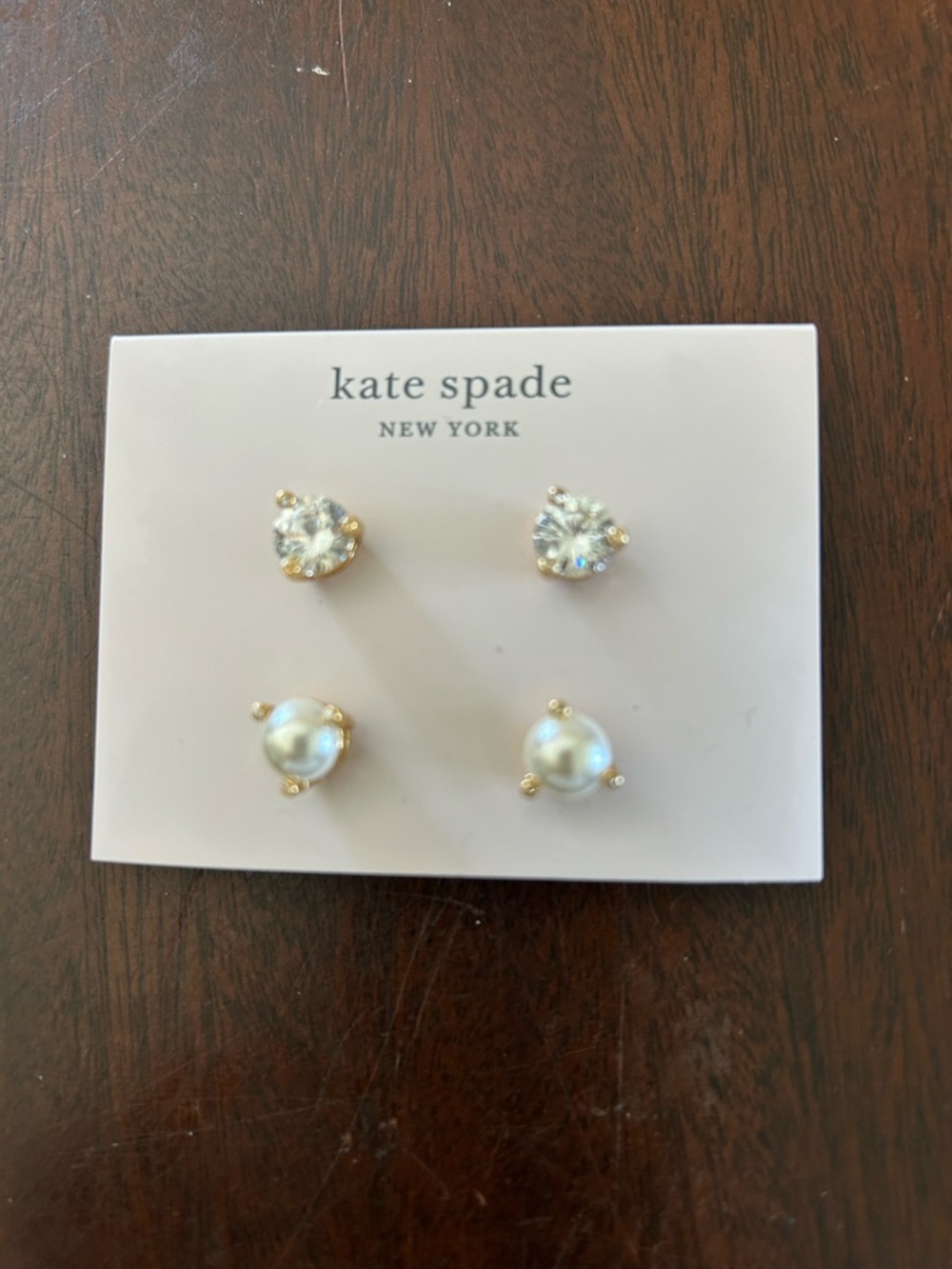 kate spade White Pearl and Clear Crystal Stud Earring Set - Gold Tone